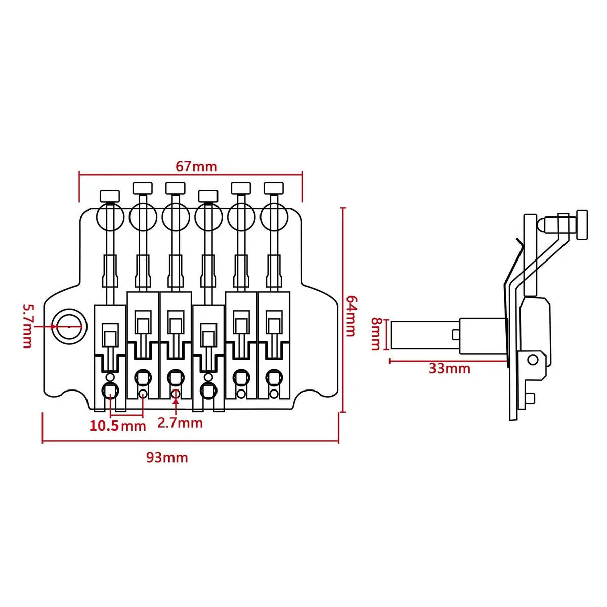 Swhmc Black Tremolo Bridge for Strat - Double Locking Floyd Rose Type | Improve Tuning Stability - view 3