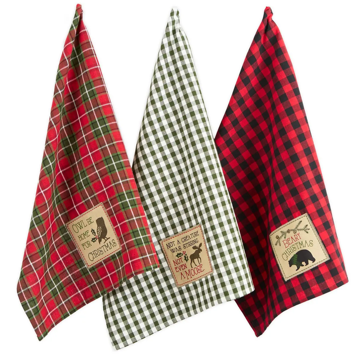 DII Holiday Kitchen Towels Embroidered Dish Towel Set, 18x28, Cabin Christmas, 3 Piece - main product image