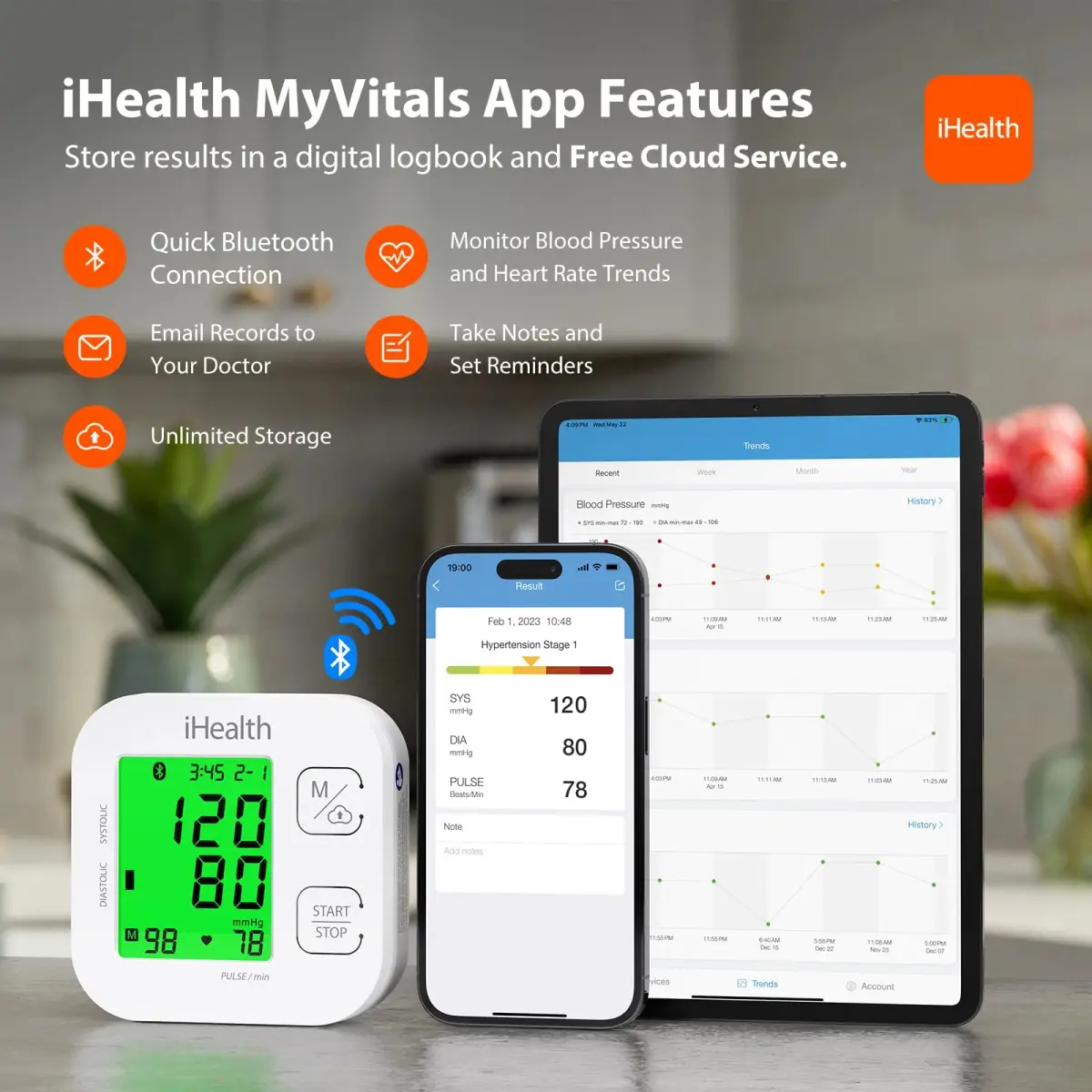 iHealth Track Smart Upper Arm Blood Pressure Monitor with Wide-Range Cuff (22-42cm) | FDA Cleared & Bluetooth Sync - view 4