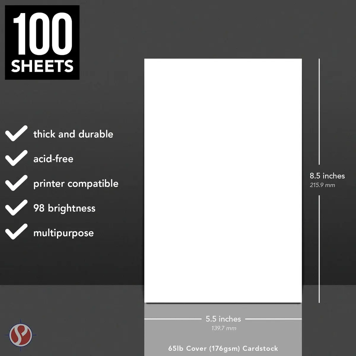 S Superfine Printing Half Letter Size Cardstock 8.5” x 5.5” Bright White 65lb Cover | Perfect for Business & Arts - view 5