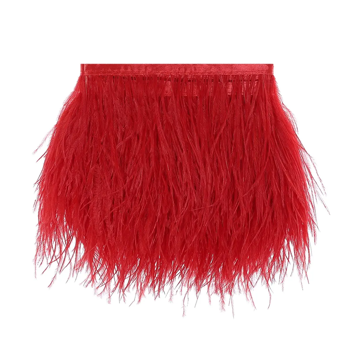 AWAYTR 2 Yards Ostrich Feather Fringe for Sewing Crafts, Red | Whimsical DIY Decoration - main product image