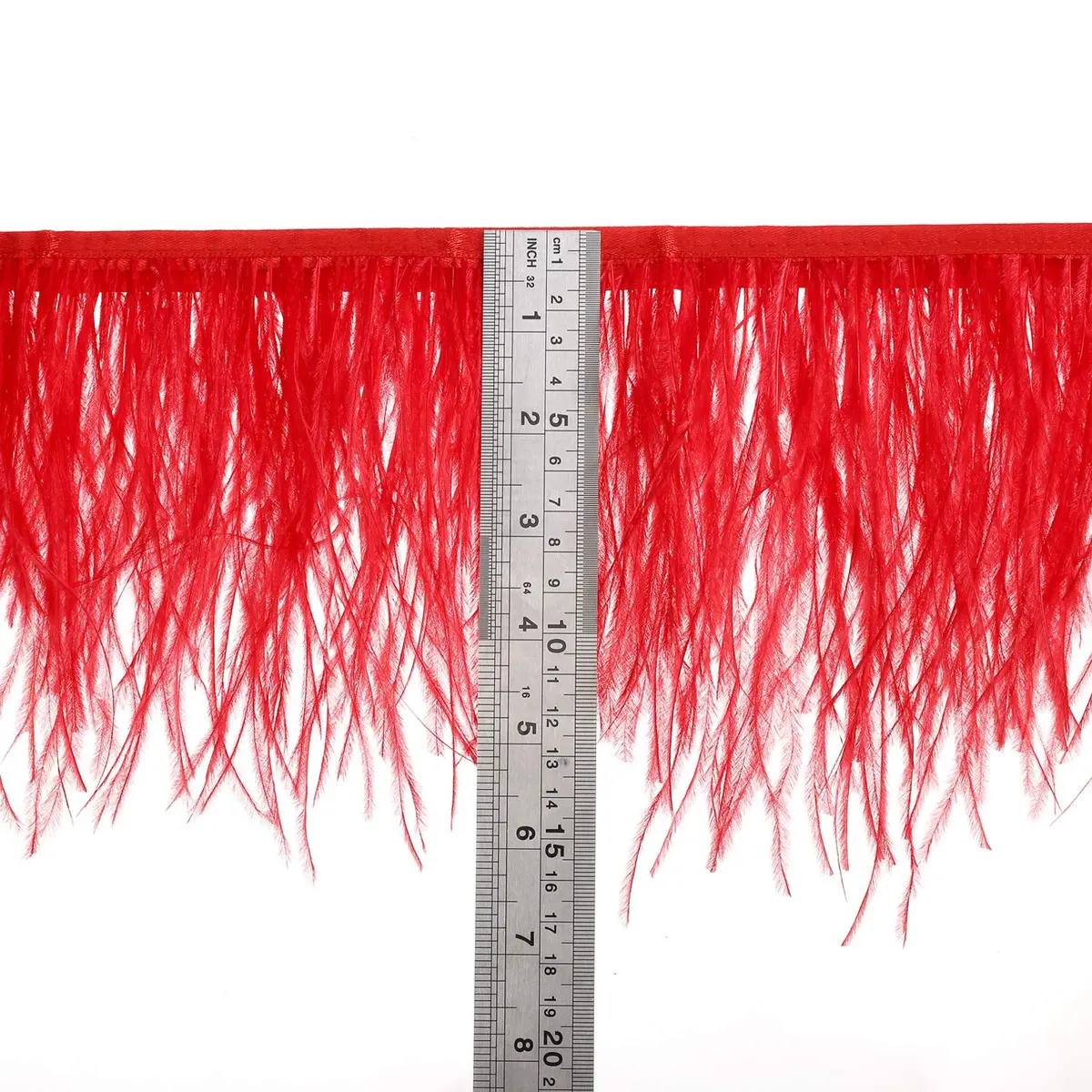 AWAYTR 2 Yards Ostrich Feather Fringe for Sewing Crafts, Red | Whimsical DIY Decoration - view 3