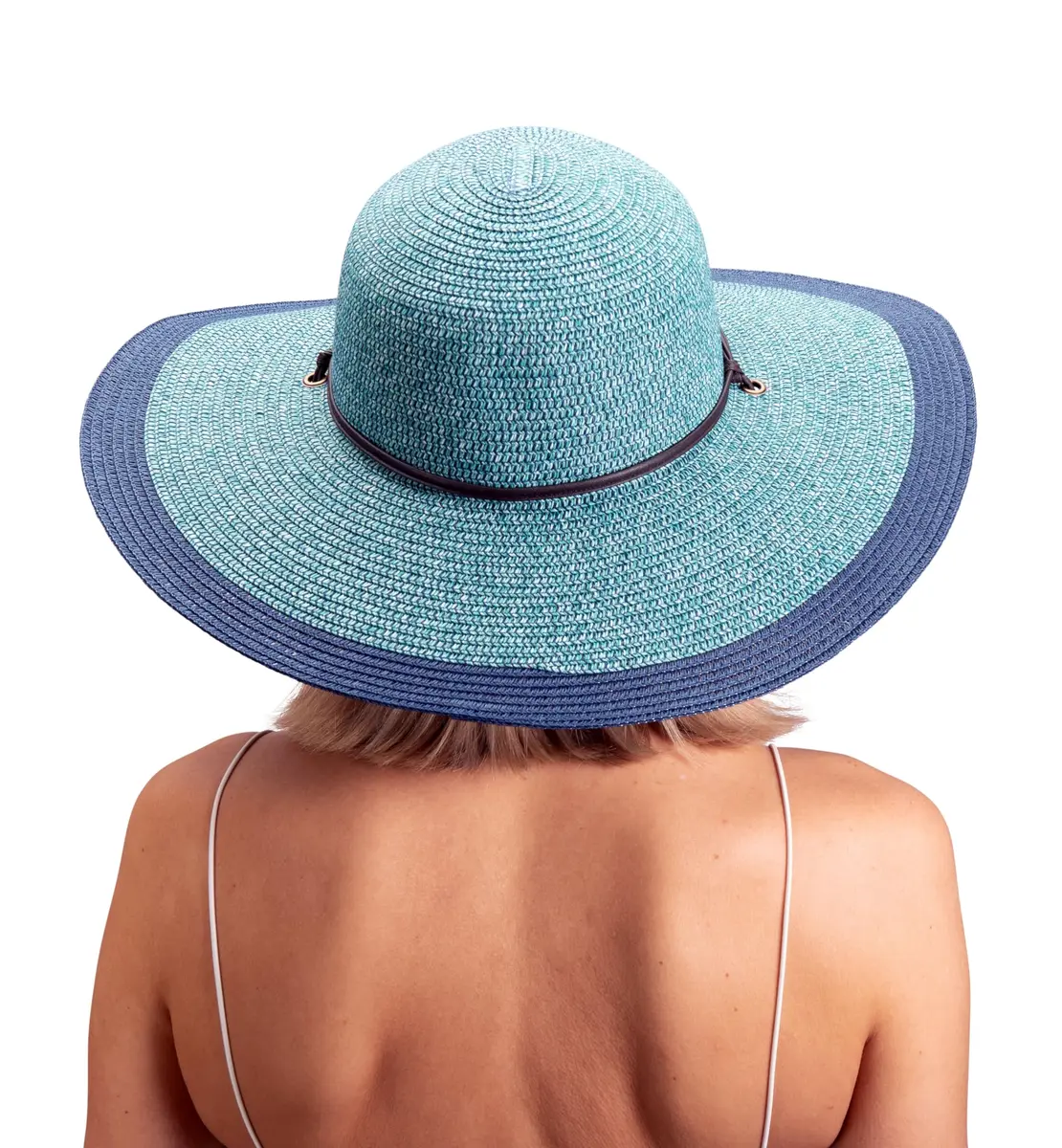 Sloggers Women's Wide Brim Braided Sun Hat with Wind Lanyard UPF 50+ Grey Blue | Maximum Sun Protection - view 5