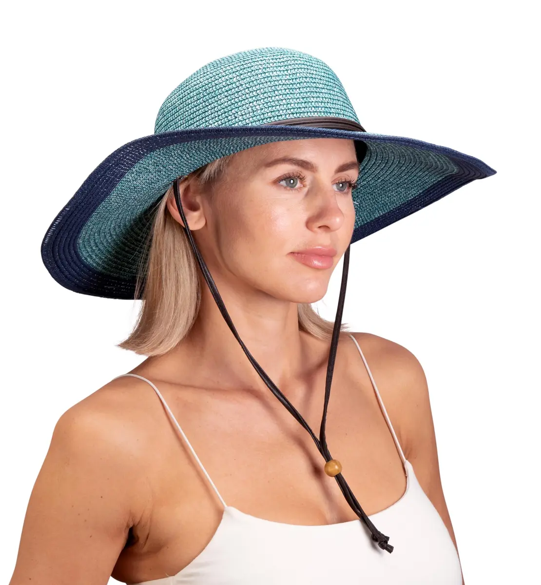 Sloggers Women's Wide Brim Braided Sun Hat with Wind Lanyard UPF 50+ Grey Blue | Maximum Sun Protection - view 2