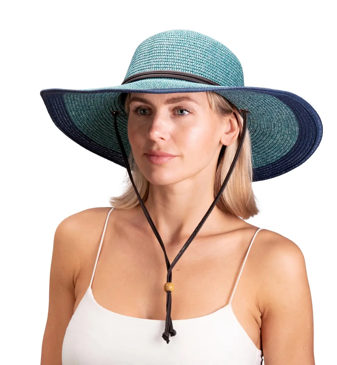 Sloggers Women's Wide Brim Braided Sun Hat with Wind Lanyard UPF 50+ Grey Blue | Maximum Sun Protection - view 3
