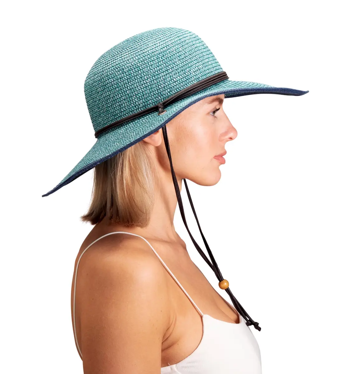 Sloggers Women's Wide Brim Braided Sun Hat with Wind Lanyard UPF 50+ Grey Blue | Maximum Sun Protection - view 4