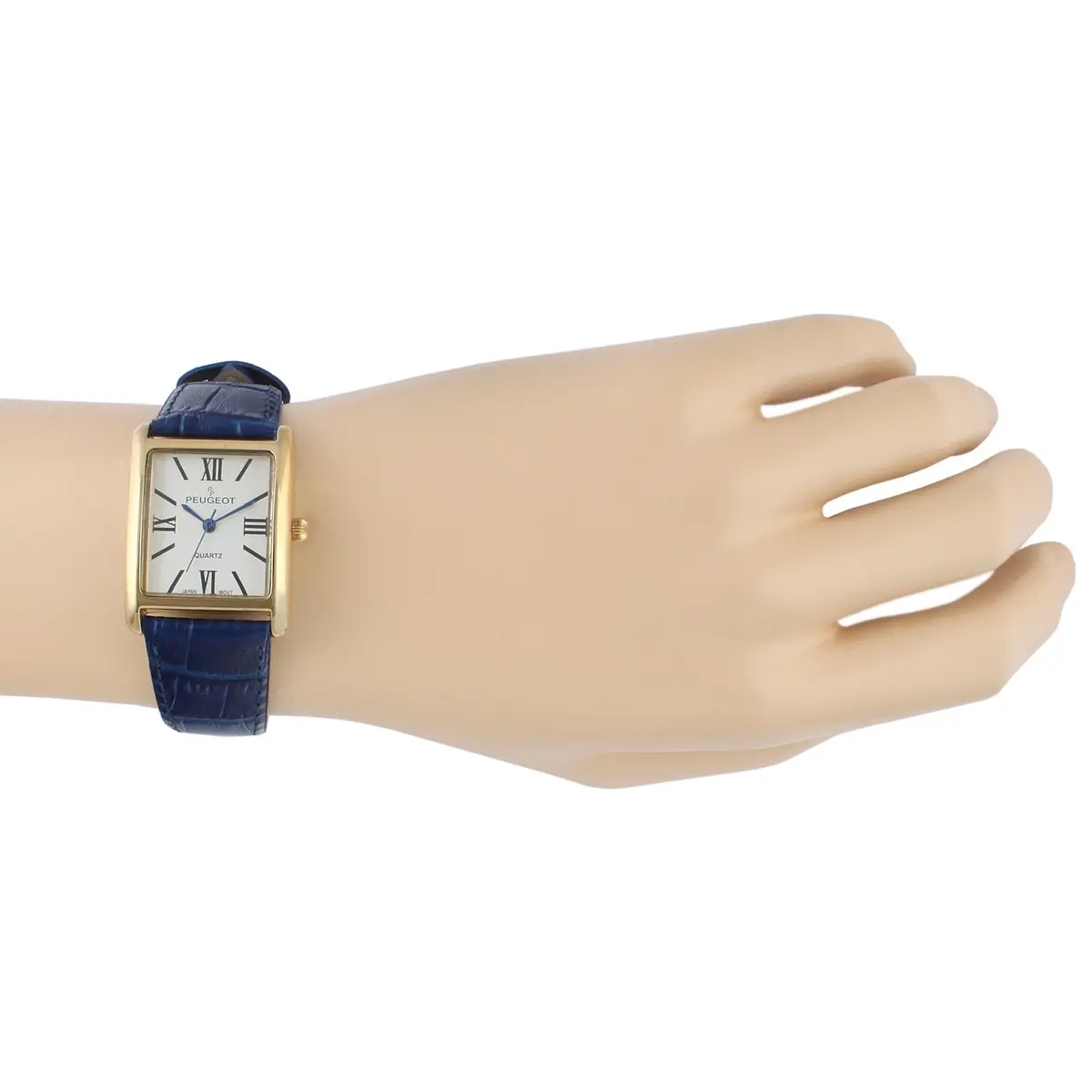 Peugeot Women's Tank Leather Dress Watch Roman Numeral Dial Blue Hands | Elegant Gold Plated - view 5
