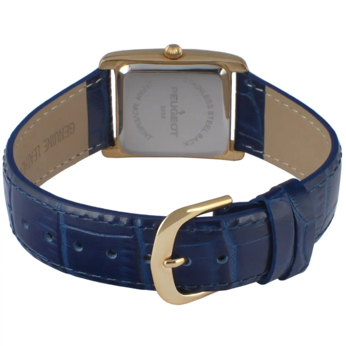 Peugeot Women's Tank Leather Dress Watch Roman Numeral Dial Blue Hands | Elegant Gold Plated - view 4