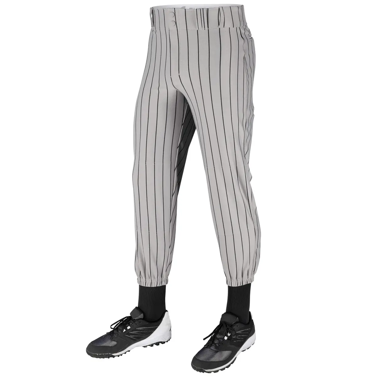 CHAMPRO boys Triple Crown Pinstripe Polyester Baseball Pant, Grey, Black Pin, Medium US | Traditional ankle-length fit with abrasion-resistant fabric - main product image