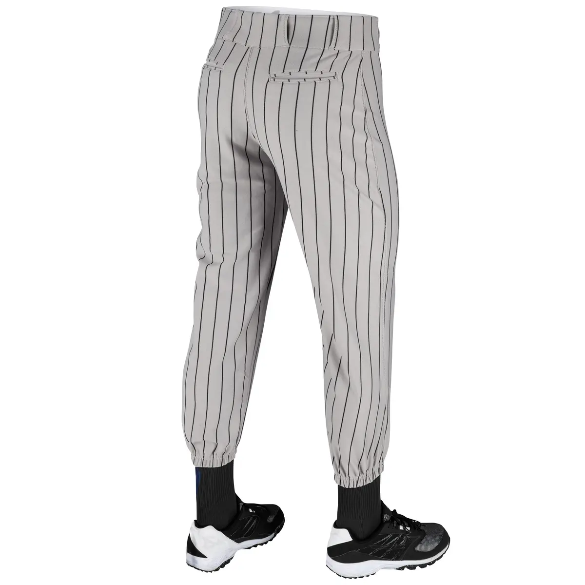 CHAMPRO boys Triple Crown Pinstripe Polyester Baseball Pant, Grey, Black Pin, Medium US | Traditional ankle-length fit with abrasion-resistant fabric - view 2