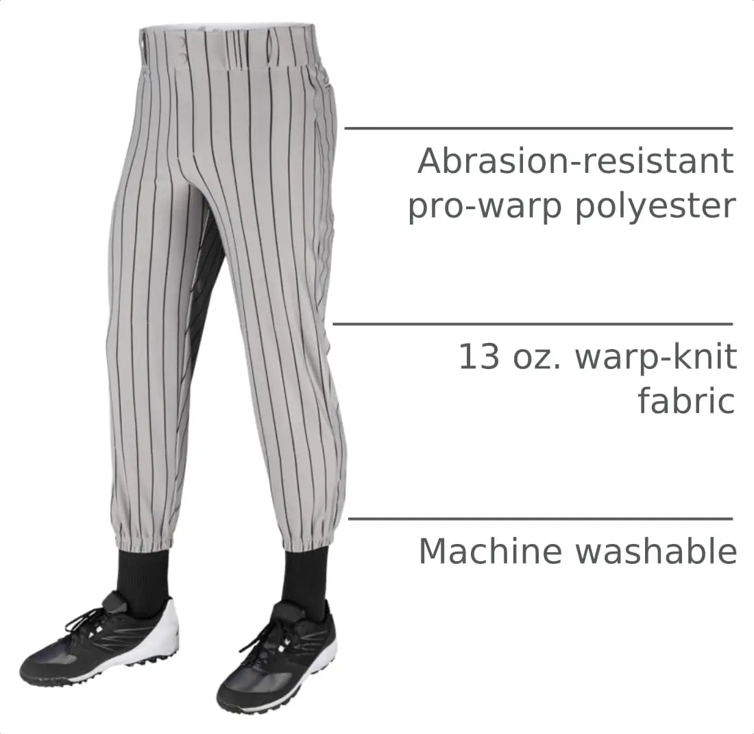 CHAMPRO boys Triple Crown Pinstripe Polyester Baseball Pant, Grey, Black Pin, Medium US | Traditional ankle-length fit with abrasion-resistant fabric - view 4