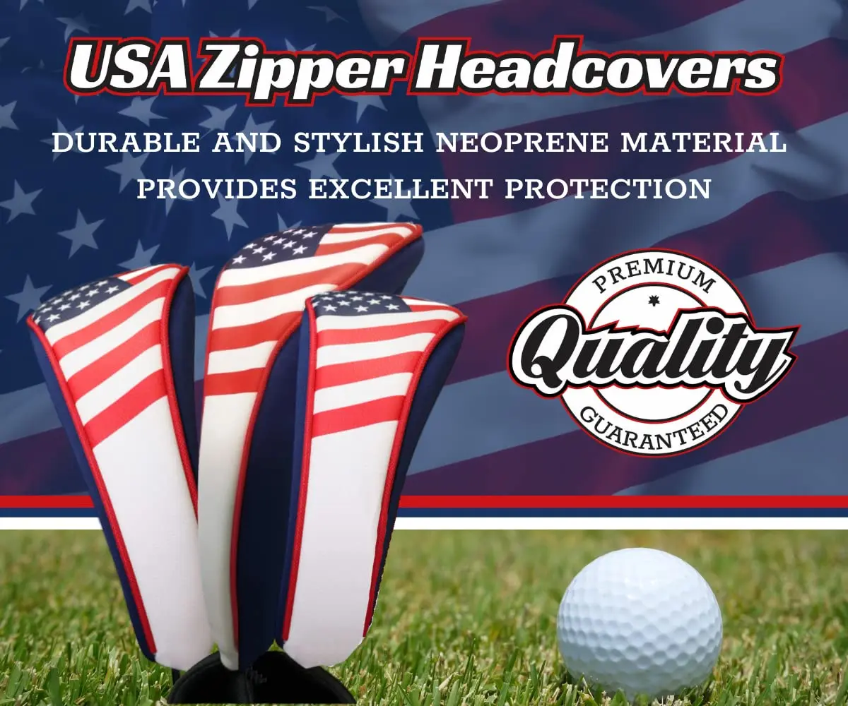 Majek USA Patriot Golf Zipper Head Covers Driver 1 3 5 | Patriotic Neoprene Golf Club Covers (up to 460cc) - view 2