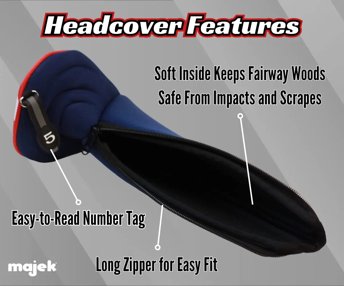 Majek USA Patriot Golf Zipper Head Covers 5 Fairway Woods Neoprene Patriotic Fit - view 3