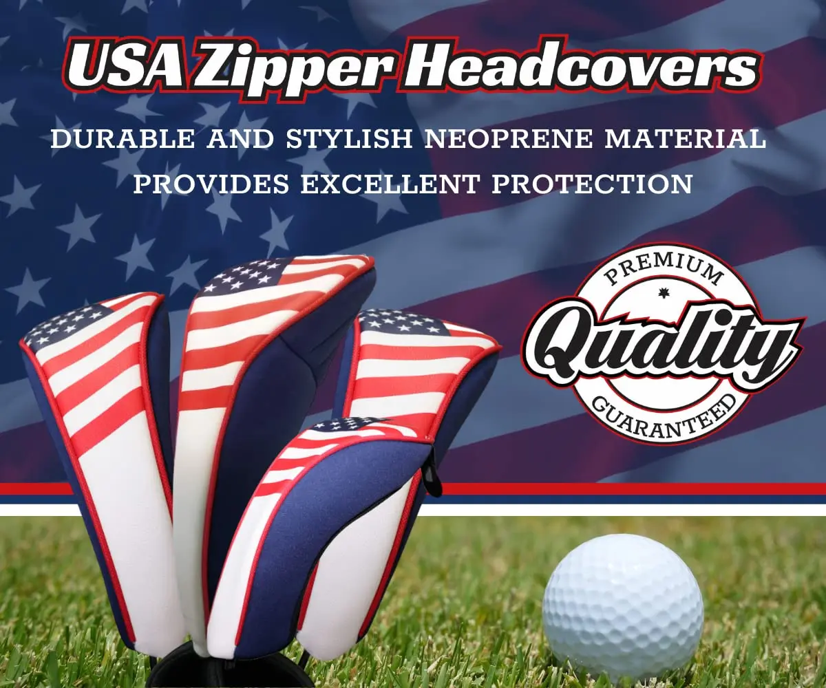 Majek USA Patriot Golf Zipper Head Covers 1 3 5 H Driver Hybrid Fairway | Patriotic Neoprene Golf Club Covers - view 2