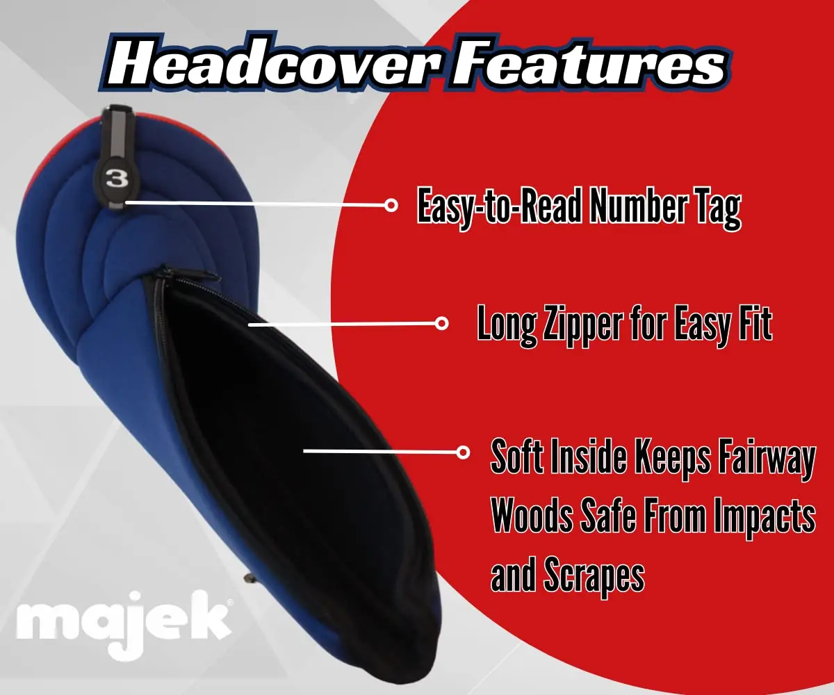 Majek USA Patriot Golf Zipper Head Covers 1 3 5 H Driver Hybrid Fairway | Patriotic Neoprene Golf Club Covers - view 4