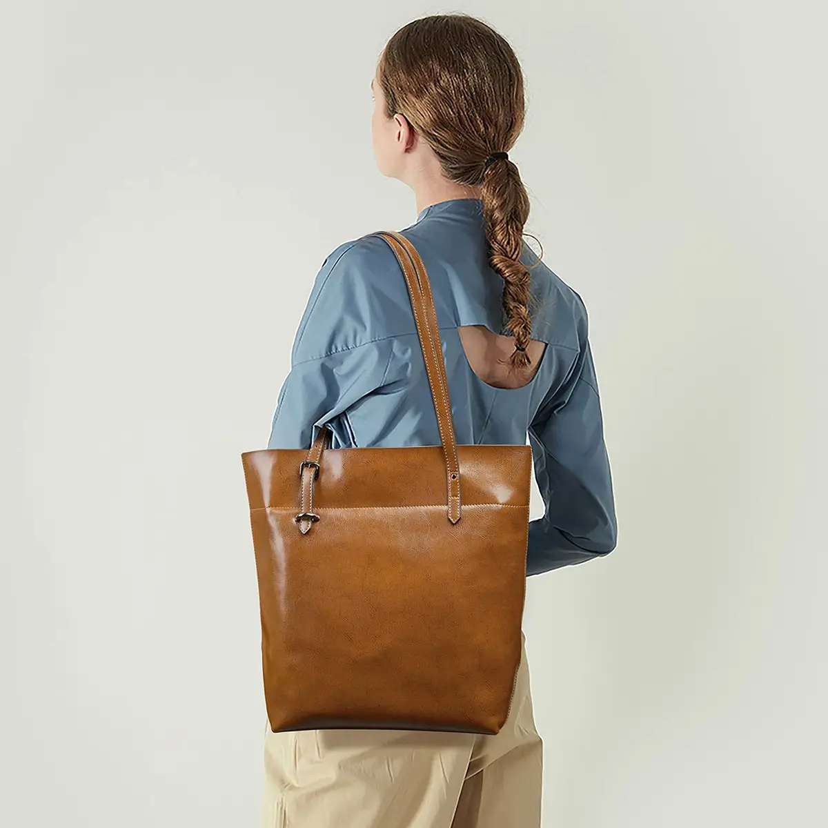 S-ZONE Vintage Genuine Leather Tote Shoulder Bag Large Capacity | Elegant & Durable - view 2