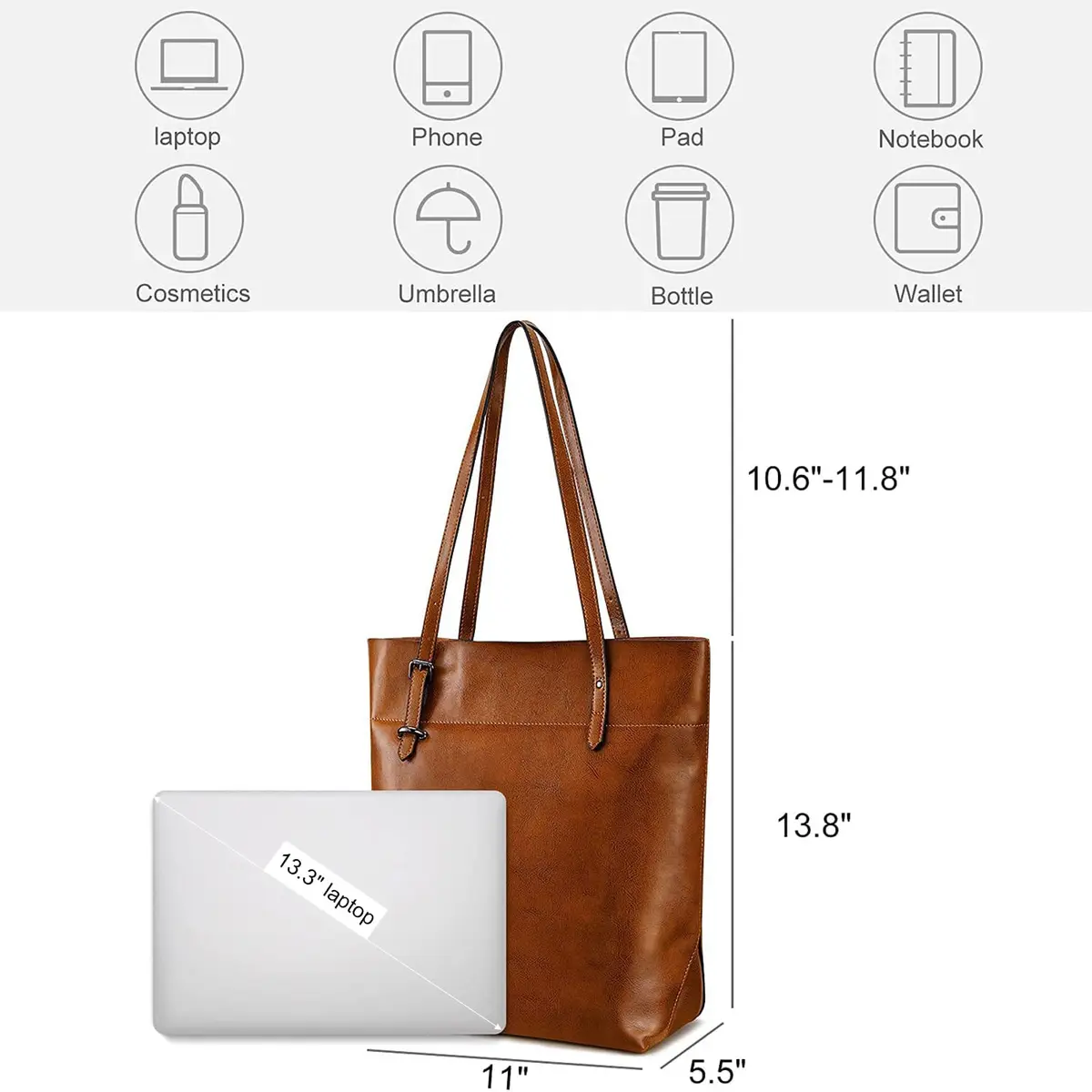 S-ZONE Vintage Genuine Leather Tote Shoulder Bag Large Capacity | Elegant & Durable - view 4