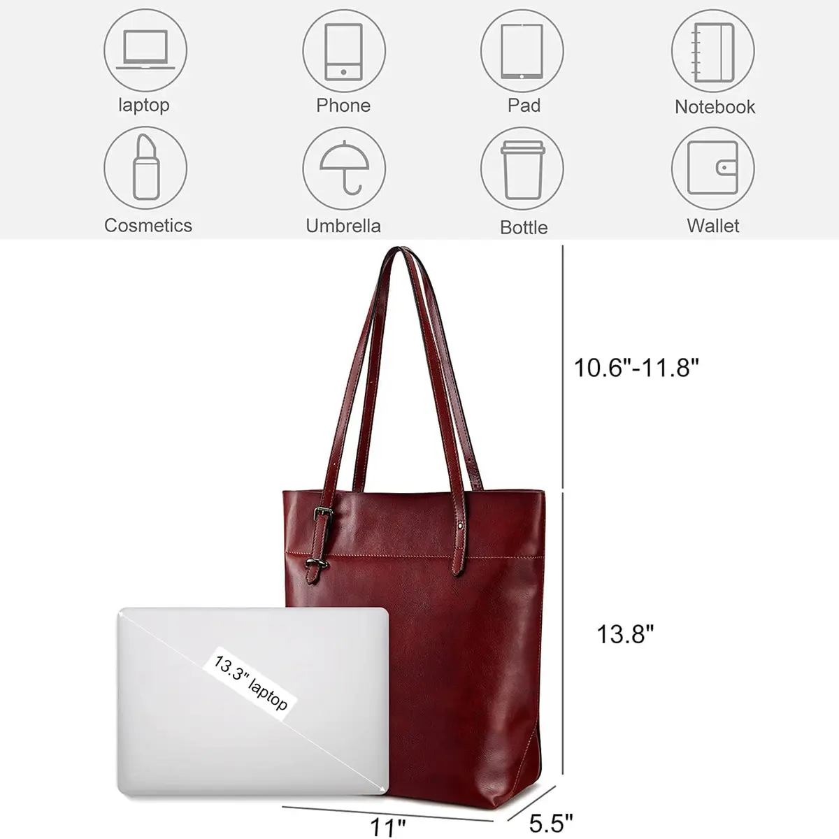 S-ZONE Vintage Genuine Leather Tote Shoulder Bag Large Capacity | Elegant & Durable - view 4