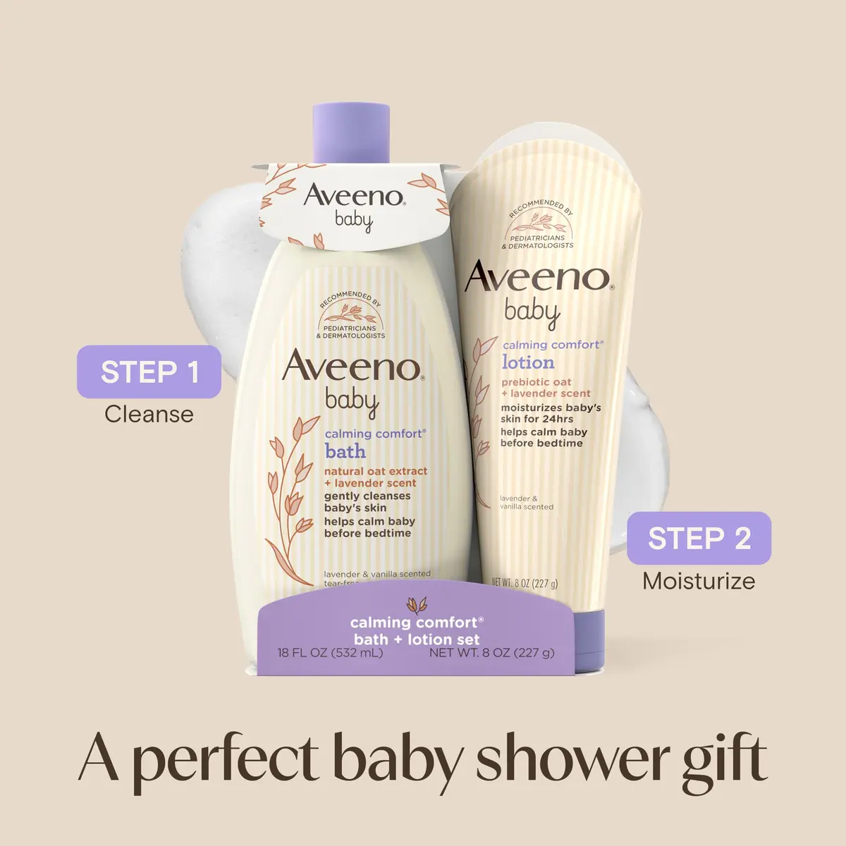Aveeno Baby Calming Comfort Bath & Lotion Set, 2 Items | Soothing Lavender & Vanilla for Sensitive, Dry Skin - view 8