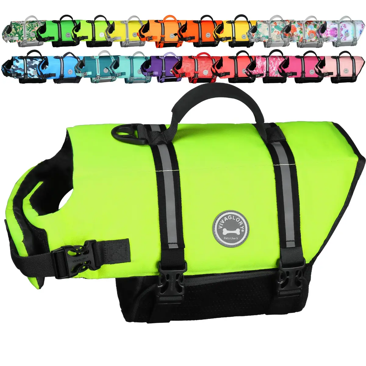 VIVAGLORY Dog Life Vest Rip Stop M Bright Yellow | Buoyant & Reflective for Water Safety - main product image