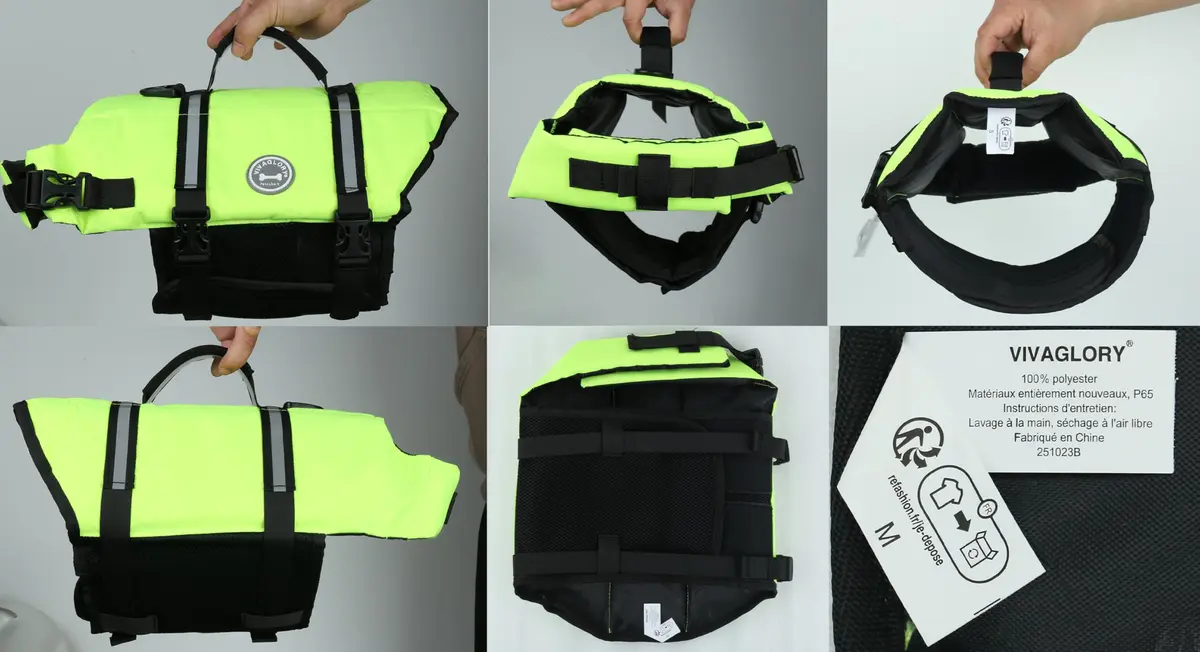 VIVAGLORY Dog Life Vest Rip Stop M Bright Yellow | Buoyant & Reflective for Water Safety - view 8
