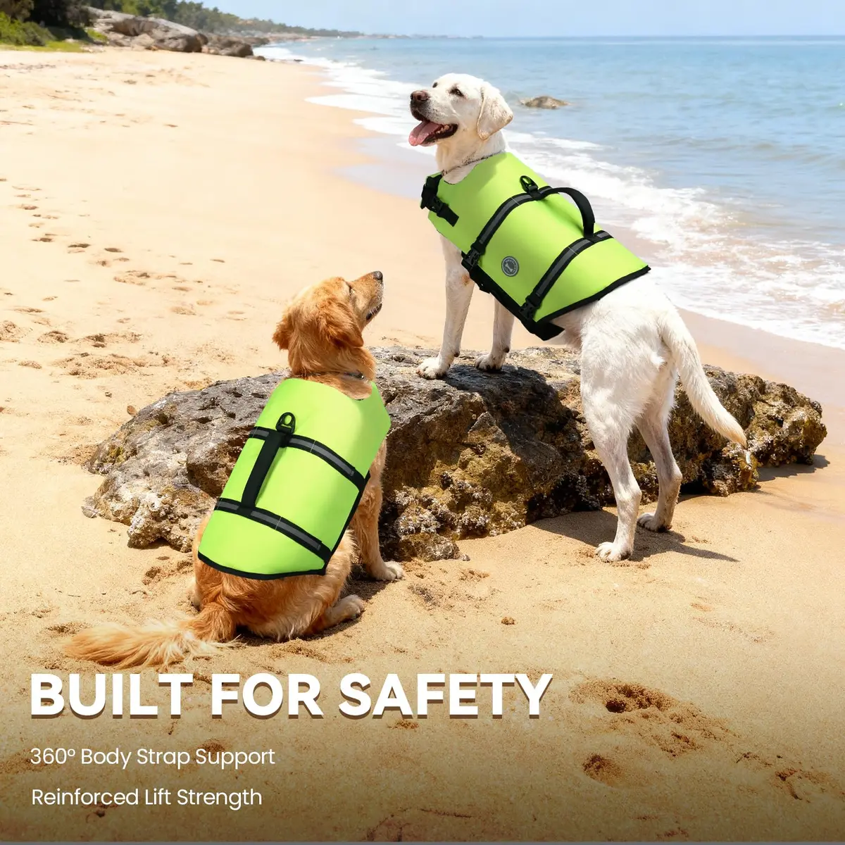 VIVAGLORY Dog Life Vest Rip Stop M Bright Yellow | Buoyant & Reflective for Water Safety - view 2