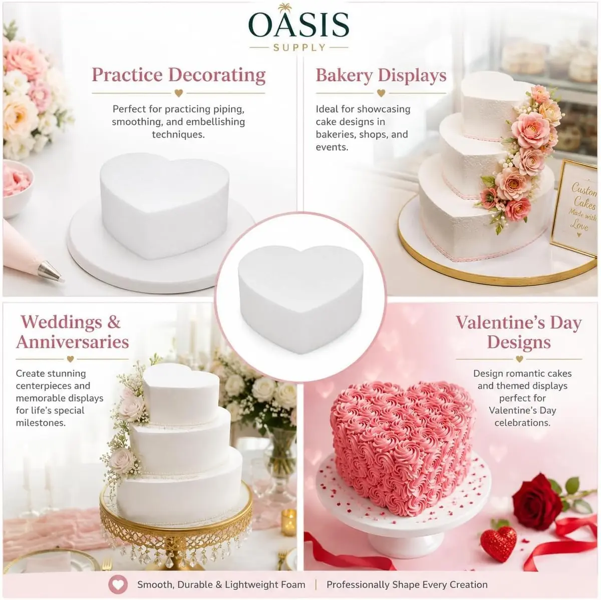 Oasis Supply Heart-Shaped Cake Dummy 18" | Practice & Display Cake Prop - view 4