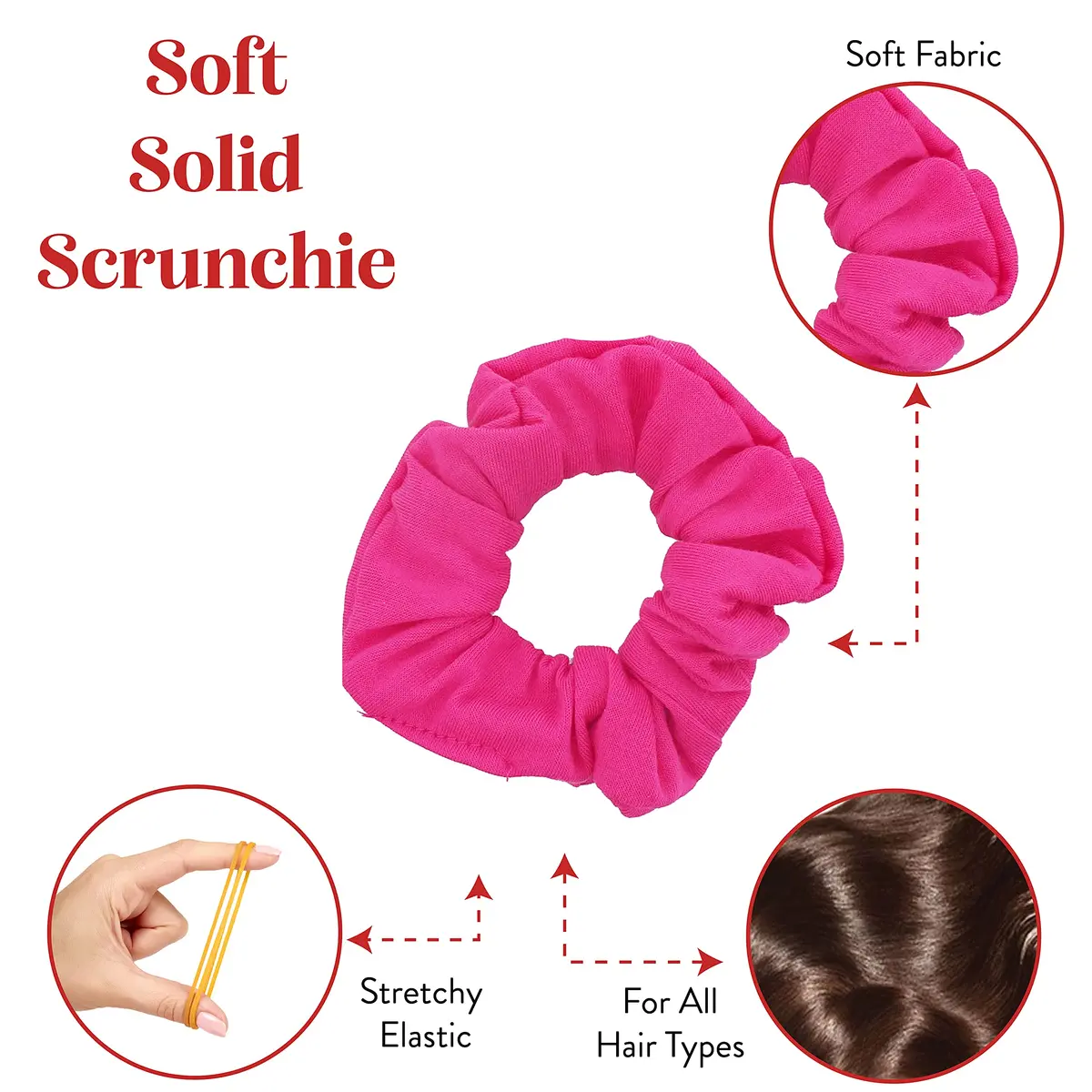 Motique Accessories Solid Scrunchies for Women, Set of 2, Hot Pink | No-Crease, Gentle Hold for All Hair Types - view 4