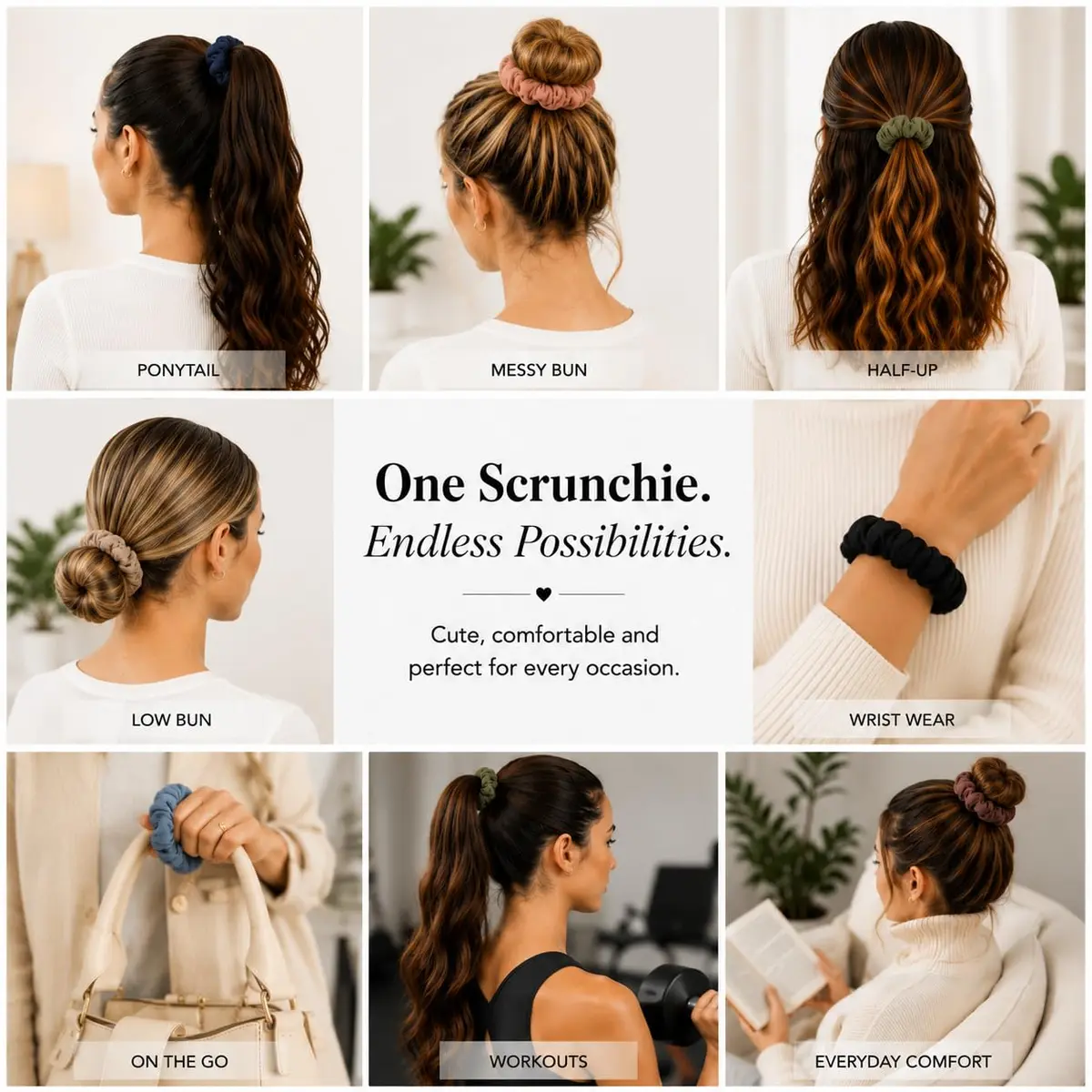Motique Accessories Solid Scrunchies for Women, Set of 2, Hot Pink | No-Crease, Gentle Hold for All Hair Types - view 2