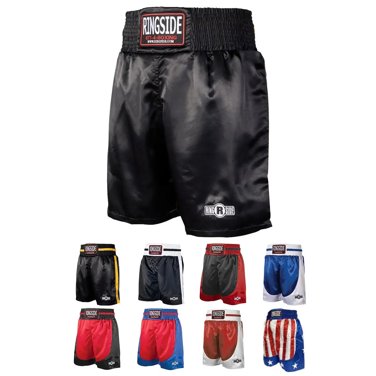 Ringside Pro-Style Boxing Trunks, Black, Youth Medium | Satin Shorts for Boxing & MMA - main product image