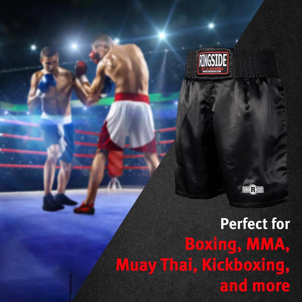 Ringside Pro-Style Boxing Trunks, Black, Youth Medium | Satin Shorts for Boxing & MMA - view 5