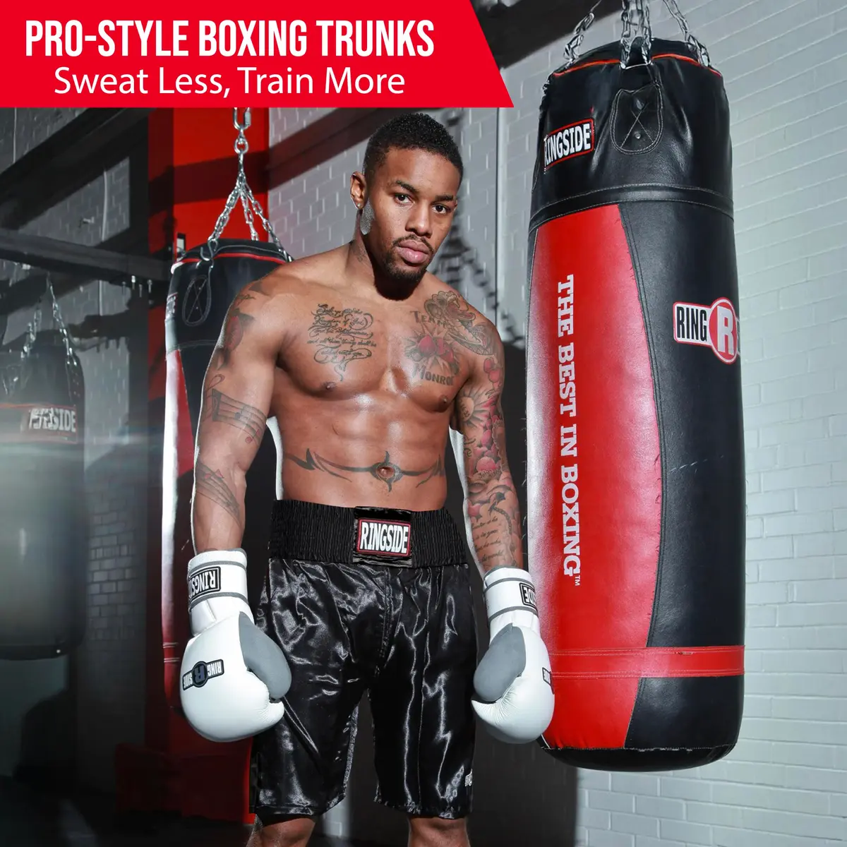 Ringside Pro-Style Boxing Trunks, Black, Youth Medium | Satin Shorts for Boxing & MMA - view 2