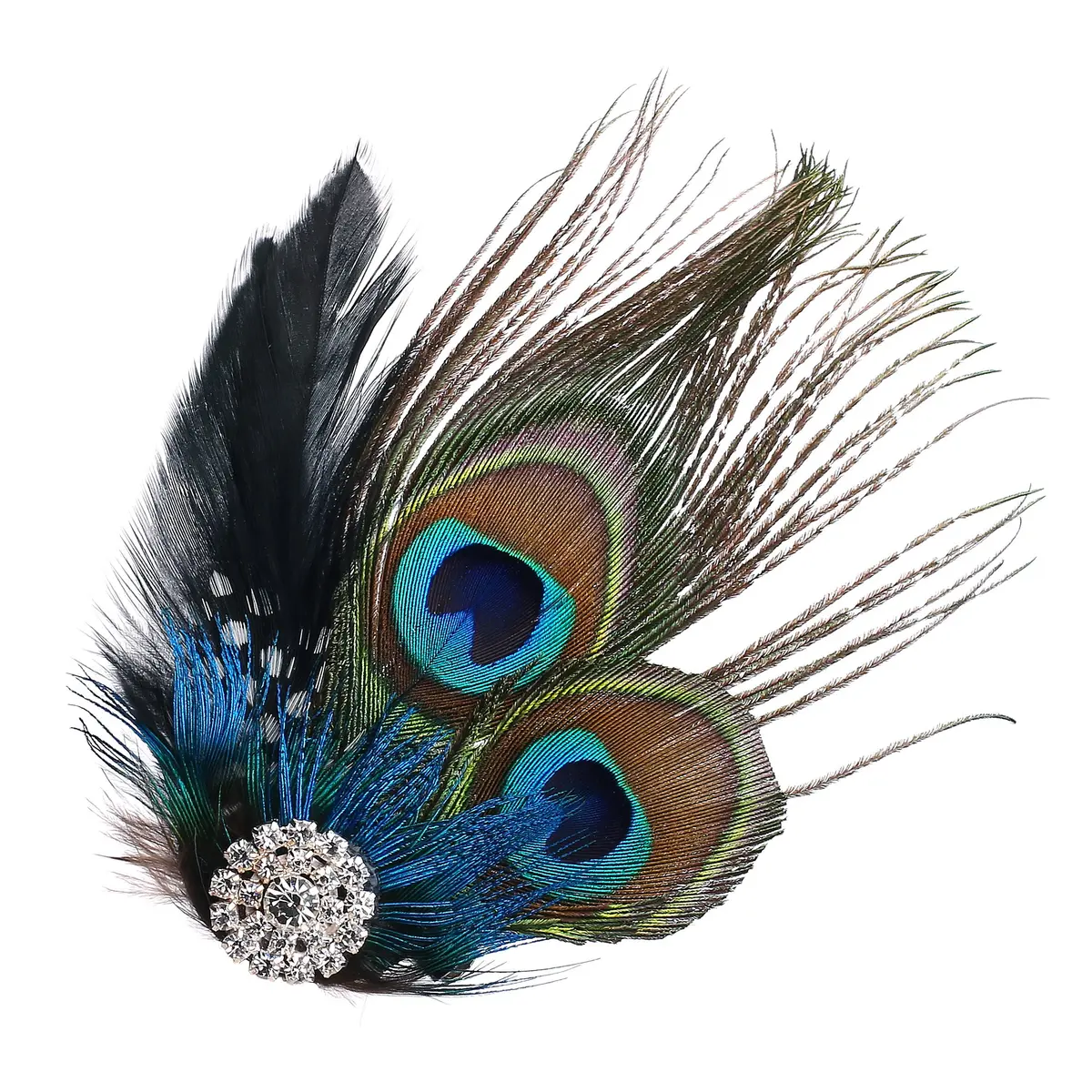 BABEYOND Peacock Feather Hair Clip with Rhinestones | 1920s Peacock Flapper Fascinator, One Size - view 5