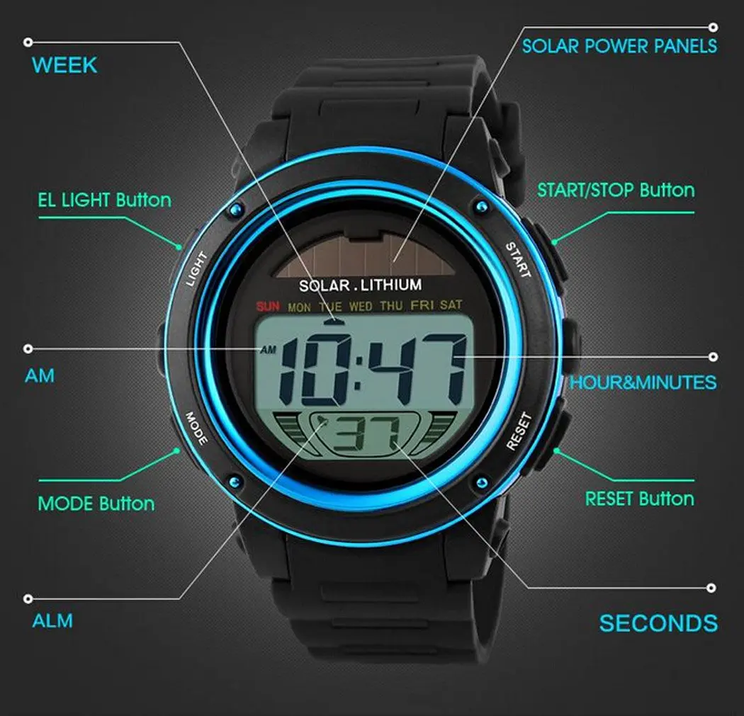 MASTOP Solar Watch Black LED Digital Military Waterproof Sports Watch 40mm (1.57in) - view 5