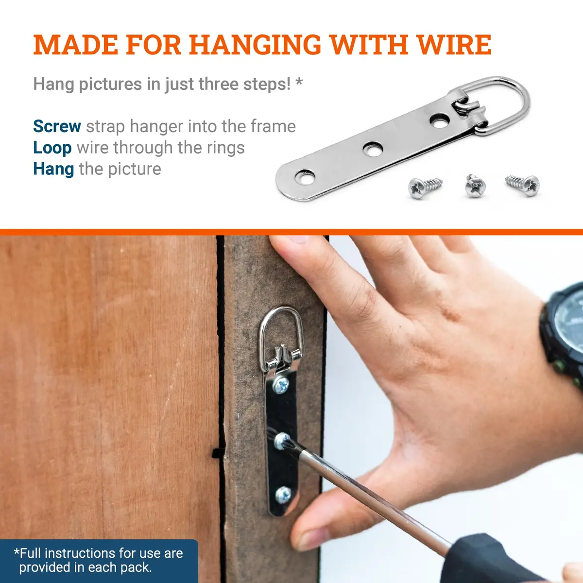 Picture Hang Solutions 3-Hole D-Ring Heavy Duty Picture Hangers 30 Pack | Supports up to 50 lb - view 4