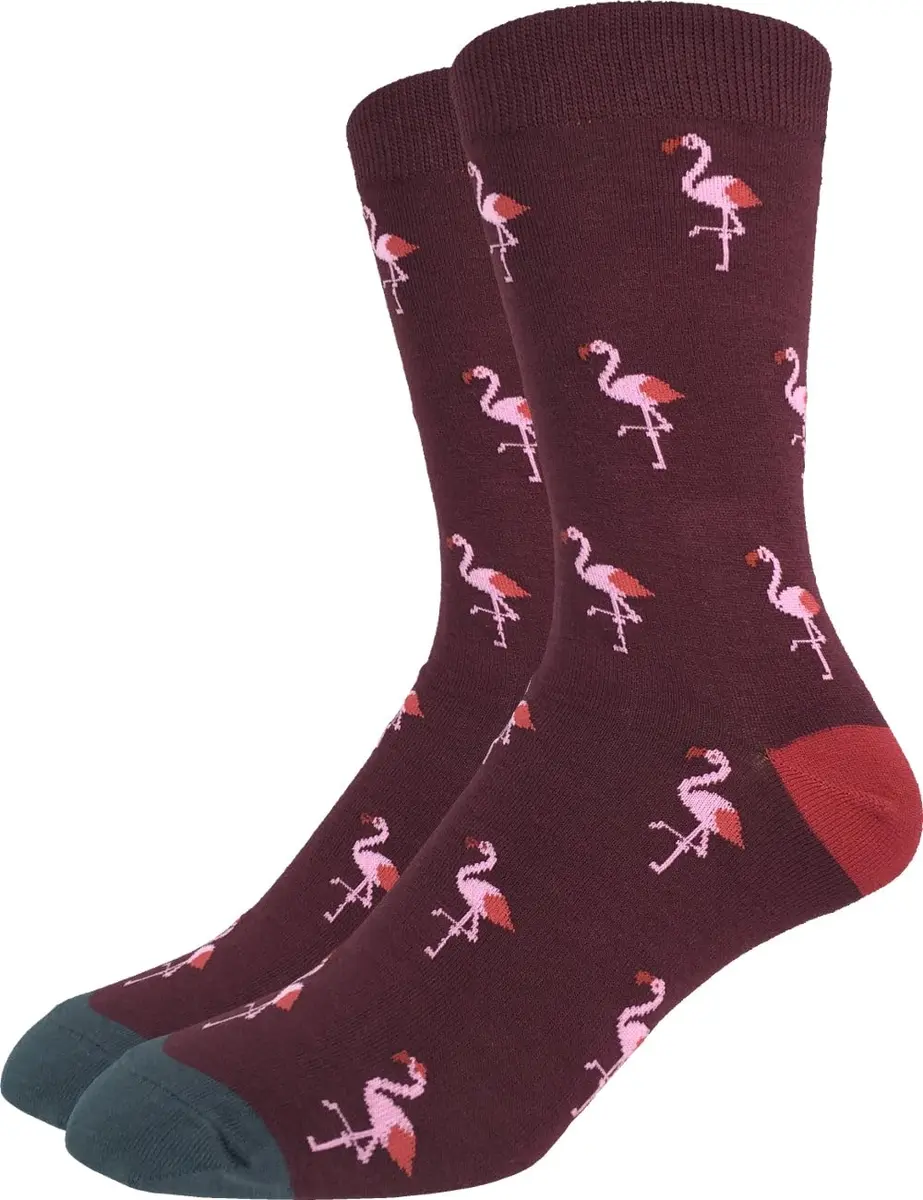 Good Luck Sock Men's Flamingo Crew Socks Large (Shoe size 7-12) | Fun Flamingo Design with Reinforced Toe - main product image