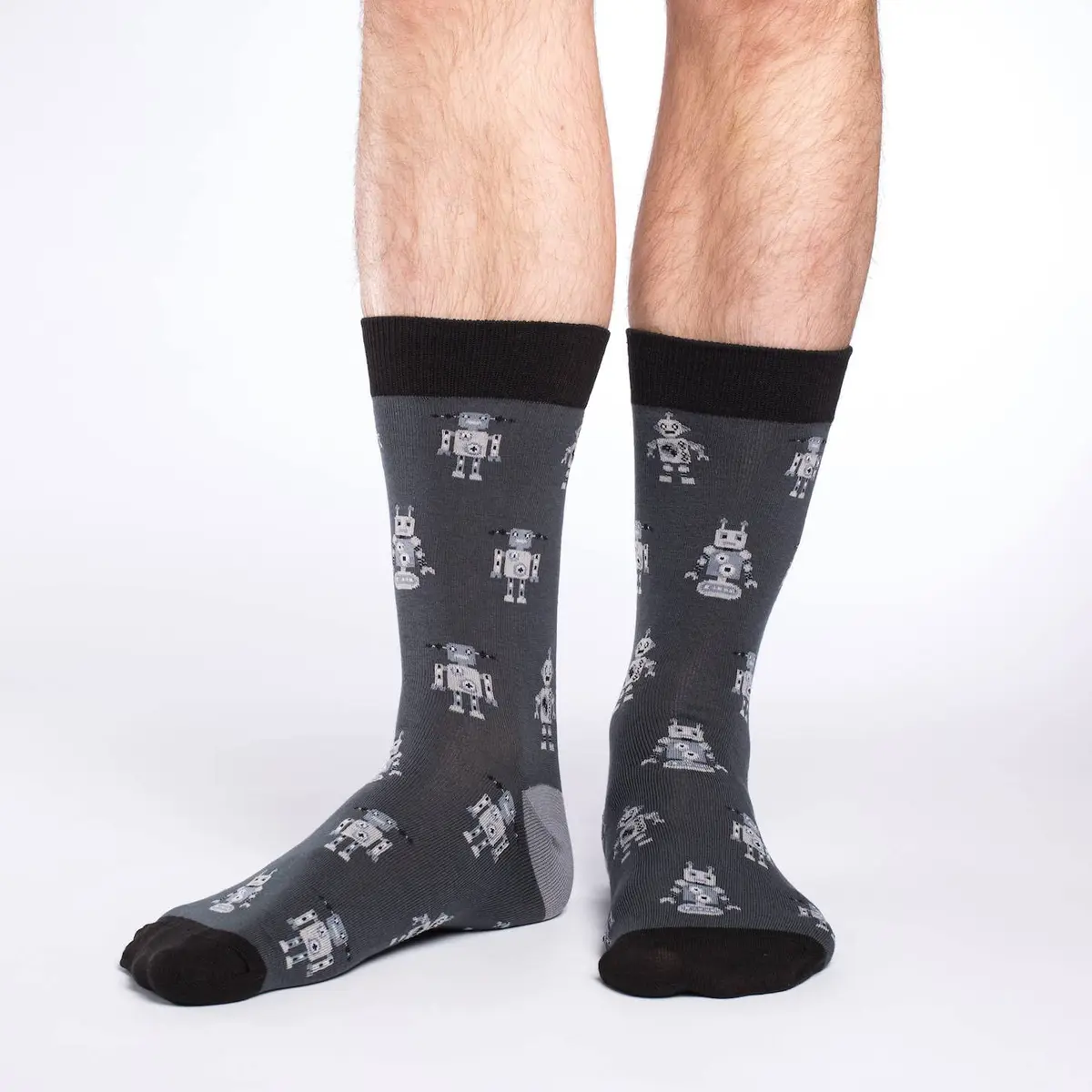 Good Luck Sock Men's Grey Robot Crew Socks Large (Shoe size 7-12) | Fun, Durable & Breathable Socks for Men - view 2