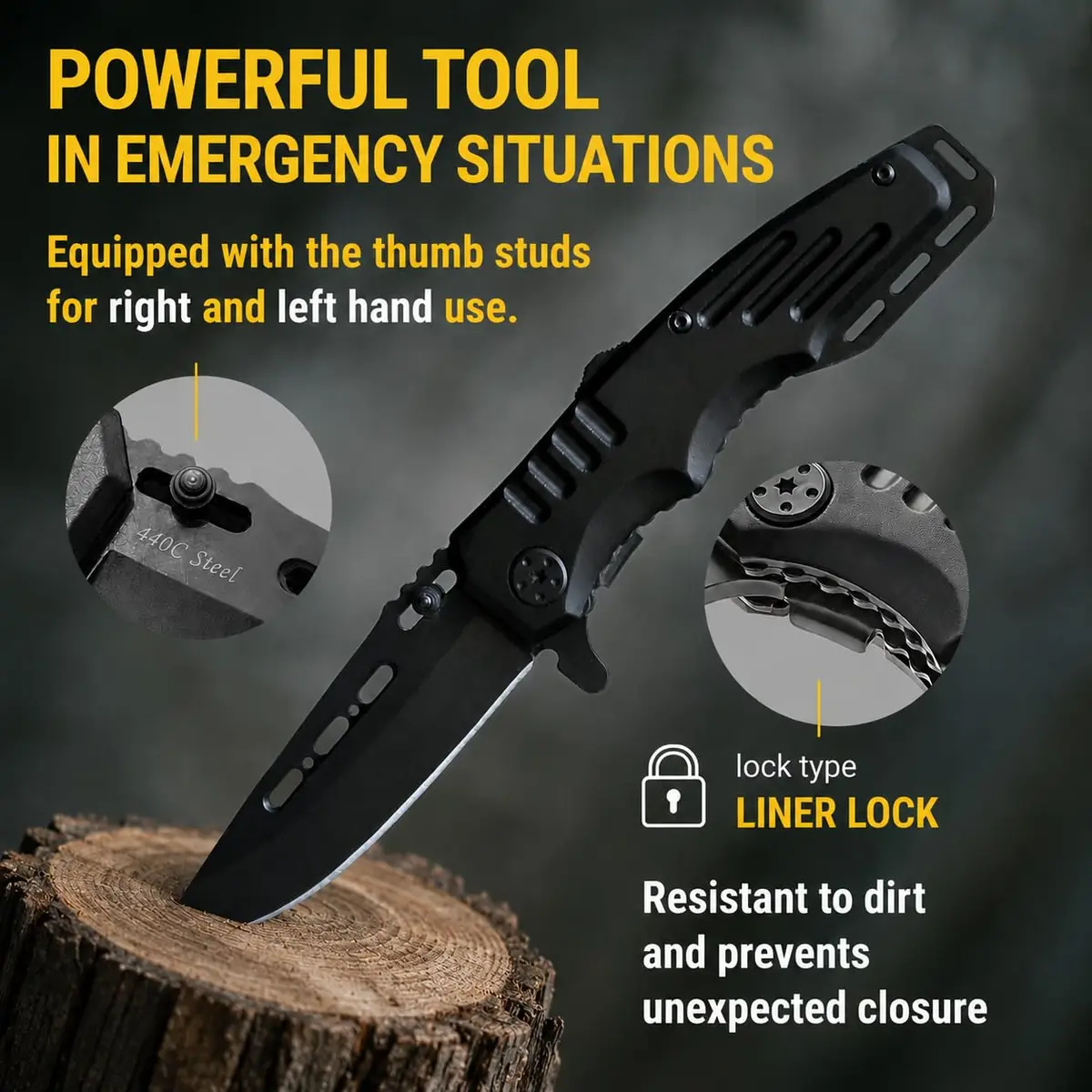 Grand Way Safety Lock Pocket Knife 3.4" Blade | Folding Tactical with Aluminum Handle for EDC & Camping - view 5