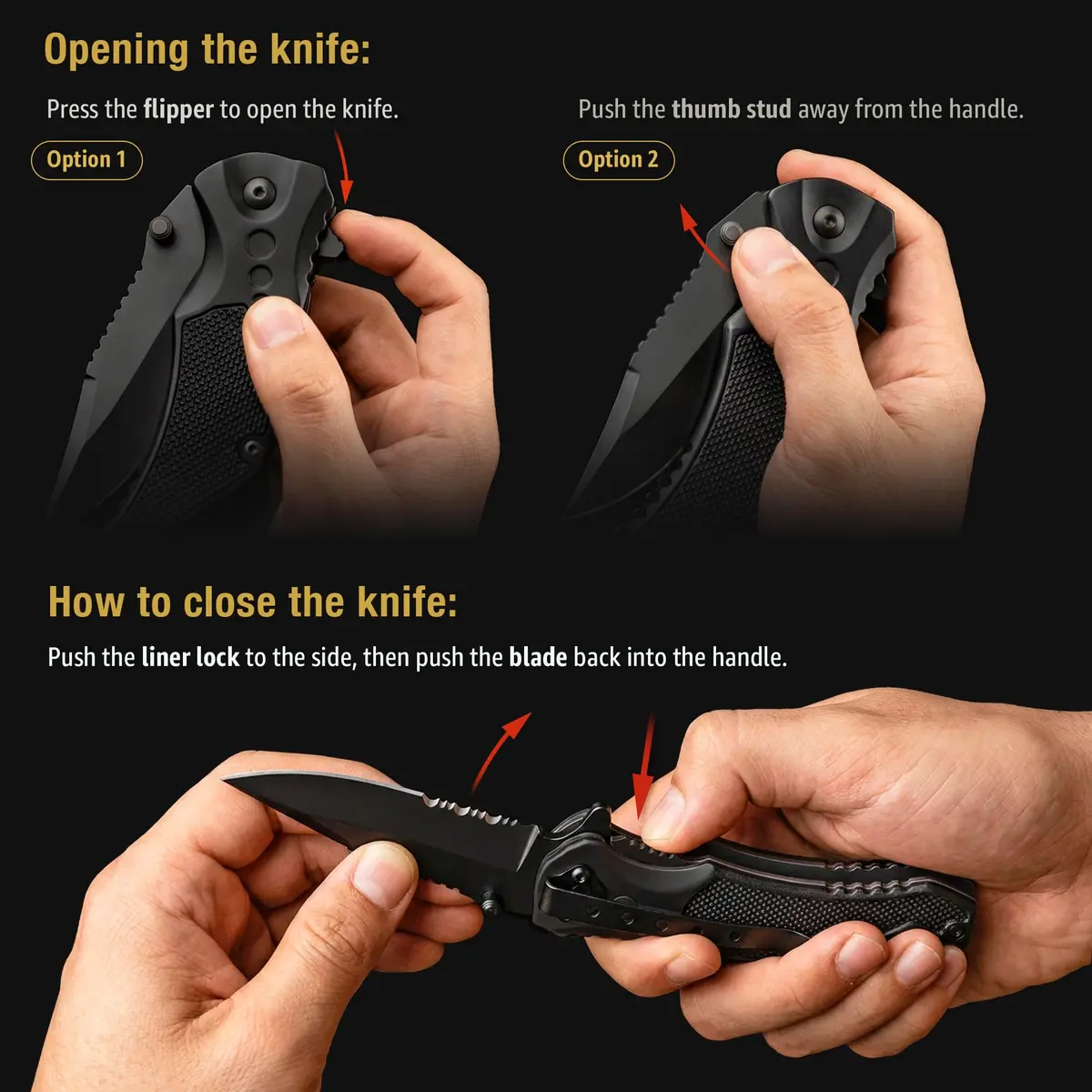 Grand Way Safety Lock Pocket Knife 3.4" Blade | Folding Tactical with Aluminum Handle for EDC & Camping - view 6