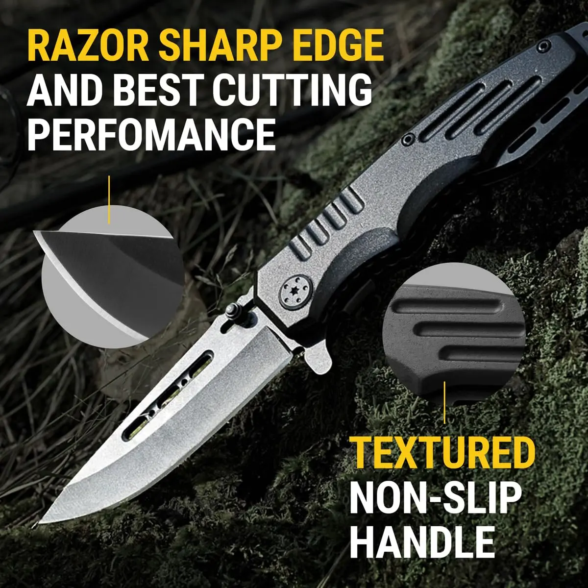 Grand Way Safety Lock Pocket Knife 3.4" Blade | Folding Tactical with Aluminum Handle for EDC & Camping - view 7