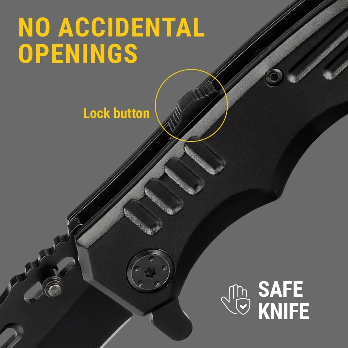 Grand Way Safety Lock Pocket Knife 3.4" Blade | Folding Tactical with Aluminum Handle for EDC & Camping - view 3