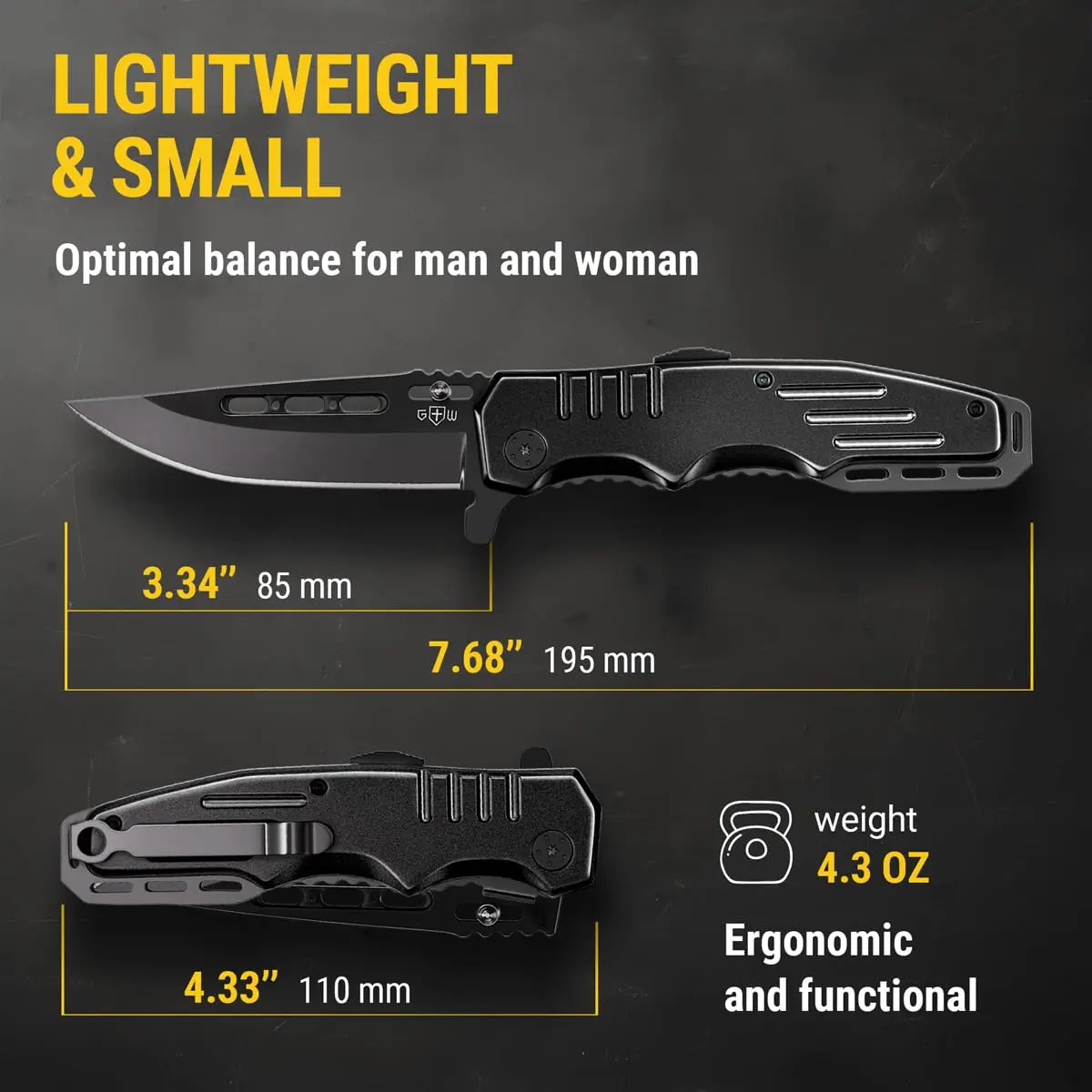 Grand Way Safety Lock Pocket Knife 3.4" Blade | Folding Tactical with Aluminum Handle for EDC & Camping - view 4