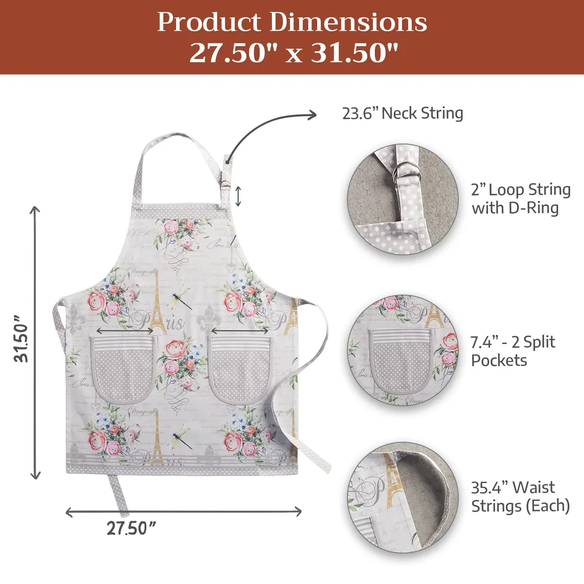 Maison d' Hermine Aprons for women with Pocket 100% Cotton | Stylish European Design, Full Coverage - view 7