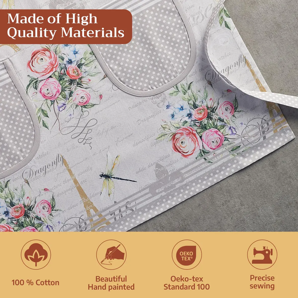 Maison d' Hermine Aprons for women with Pocket 100% Cotton | Stylish European Design, Full Coverage - view 3