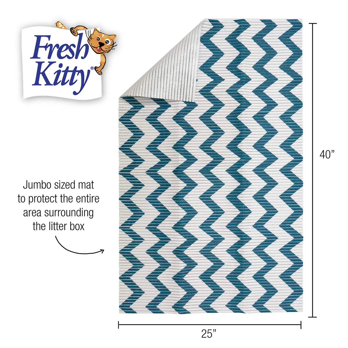 Fresh Kitty Water Resistant Waste Bag – XL Jumbo Foam Litter Mat, Blue/White Chevron, Phthalate & BPA Free, 40" x 25" - view 5