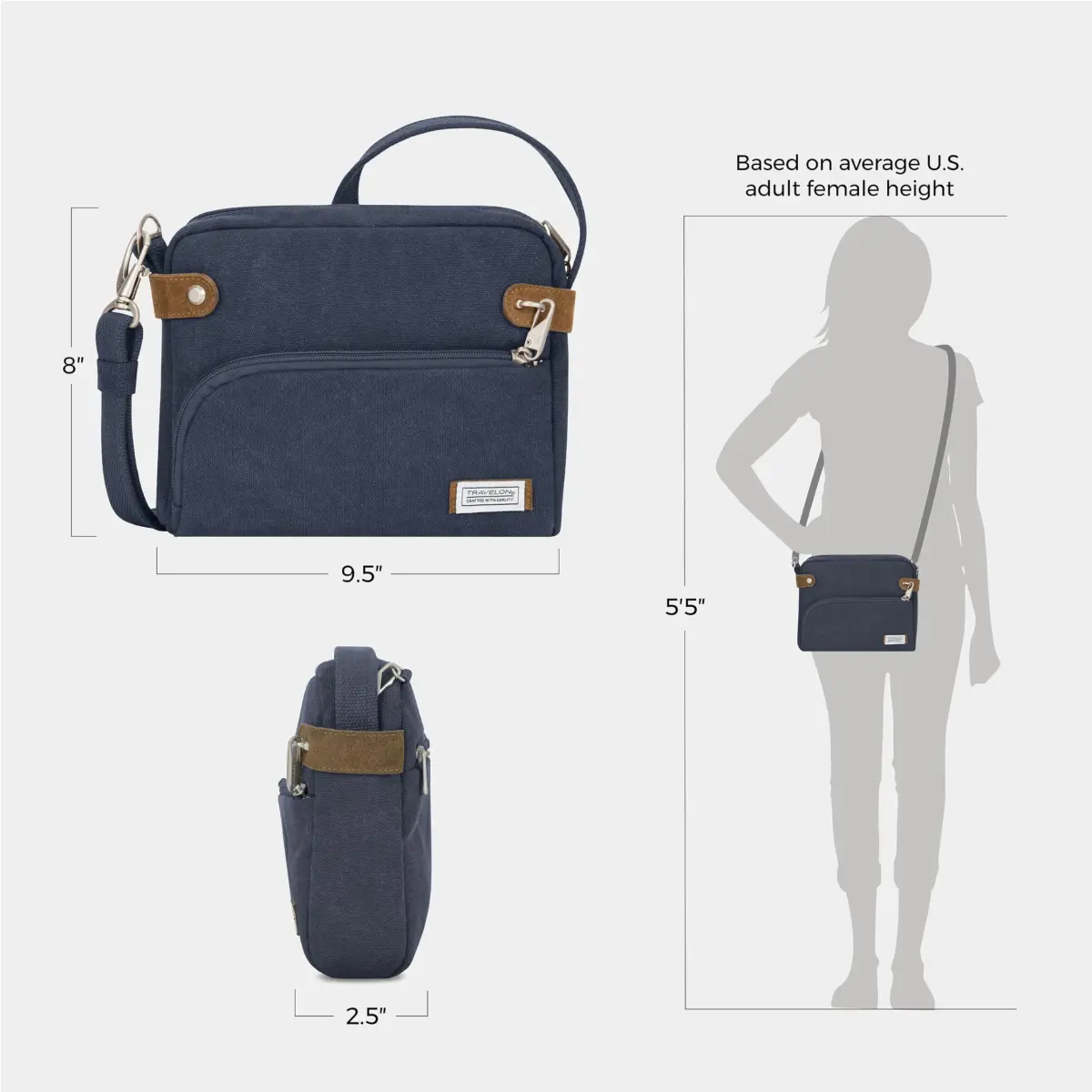 Travelon Anti-Theft Heritage Crossbody Bag Blue 24cm (9.5"W x 8"H x 2.5"D) | Secure & Stylish Travel Companion - view 6