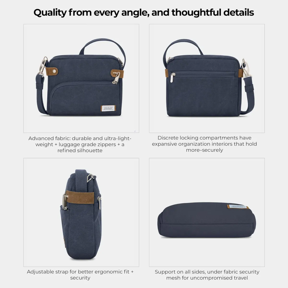 Travelon Anti-Theft Heritage Crossbody Bag Blue 24cm (9.5"W x 8"H x 2.5"D) | Secure & Stylish Travel Companion - view 7