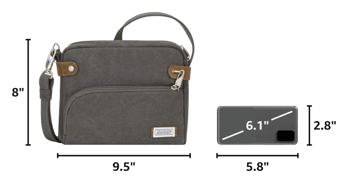 Travelon Anti-Theft Heritage Crossbody Bag Pewter 20cm (7.9in) x 24cm (9.5in) x 6.4cm (2.5in) | Secure Travel Companion - view 3