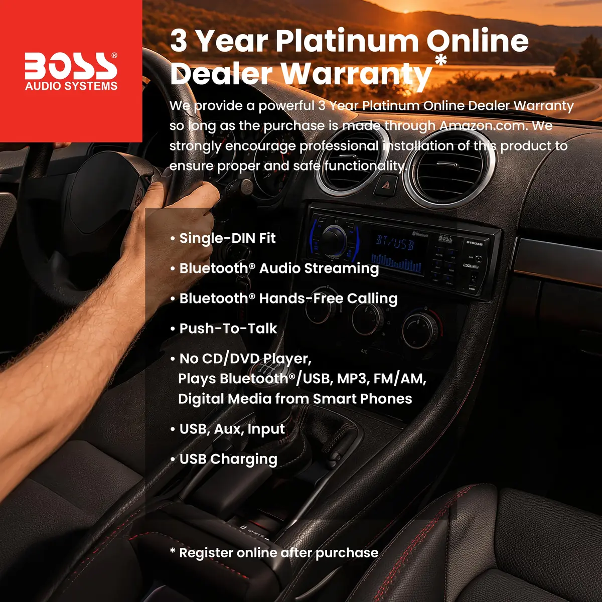 BOSS Audio Systems 616UAB Single DIN Bluetooth Car Stereo, No DVD, USB | 50W x 4 Max Power, Hands-Free Calls - view 2