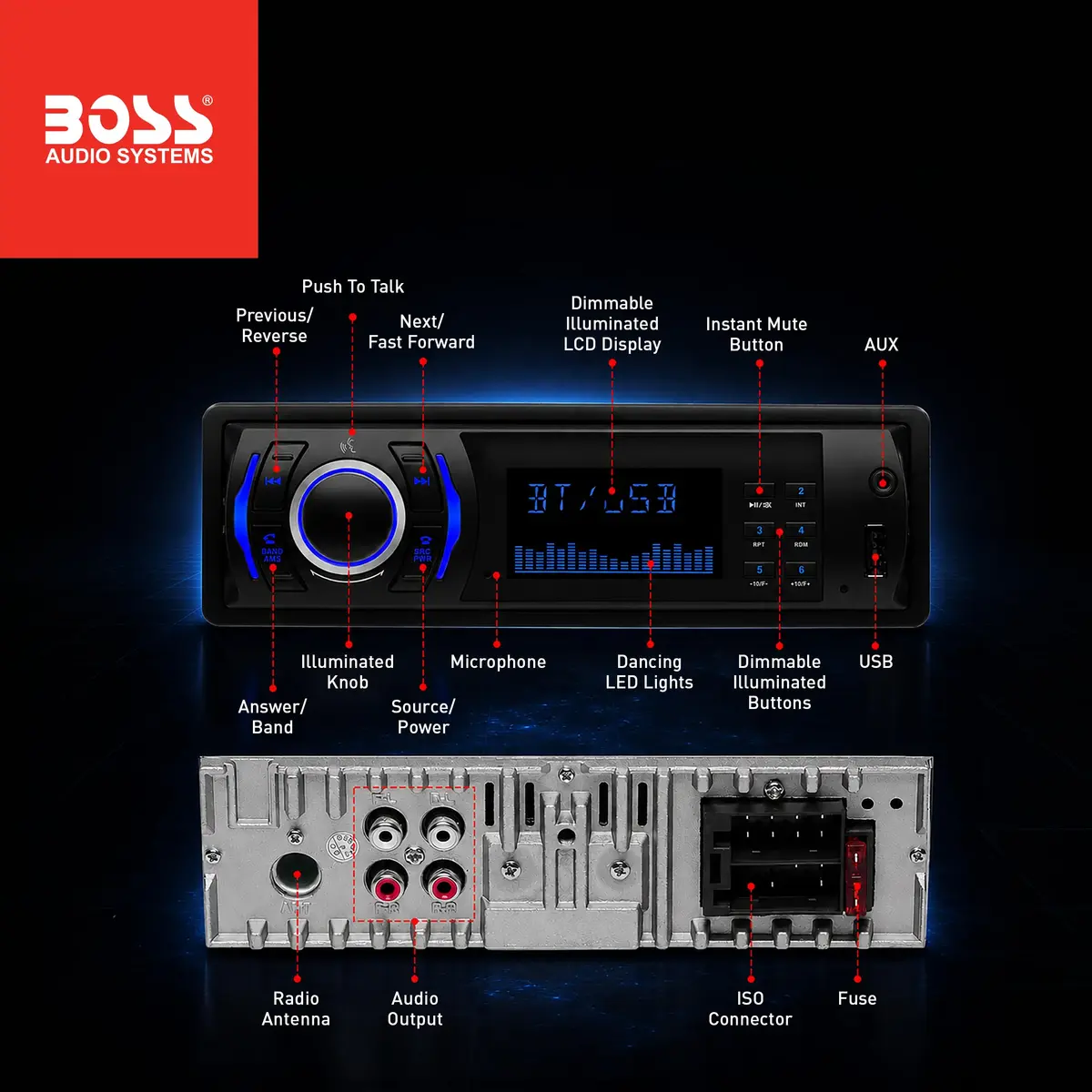 BOSS Audio Systems 616UAB Single DIN Bluetooth Car Stereo, No DVD, USB | 50W x 4 Max Power, Hands-Free Calls - view 3